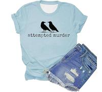 Camiseta de manga corta degradada para mujer, cuello redondo, vintage, attempted Murder of Crows, Bird Watcher Gift T-Shirt Literario Poe Diseño Cuervos Edgar Allan Poe, O Azul Claro, XXXL