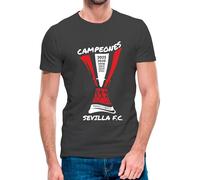 Camiseta de Manga Corta del Sevilla Campeón de Europa 2023 (14- Camiseta Talla XL)(Gris ratón Manga Corta)