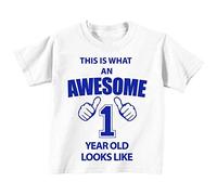 Camiseta de manga corta en azul con mensaje «This is What An Awesome 1 Year Old Looks Like». Disponible en tamaños de 0 a 6 meses hasta 14 - 15 años blanco blanco Talla:5-6 años