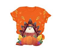 Camiseta de manga corta estampada con cuello redondo para mujer Camisas negras para mujer, naranja, XL