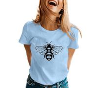Camiseta de manga corta estampada para mujer Primavera Verano Cuello O Sexy Top Mujer Escote, azul, XL