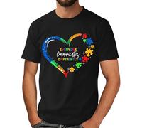 Camiseta de manga corta genérica para hombre con estampado de corazón en piezas de rompecabezas múltiples, camisa de cuello redondo casual superior de algodón suave