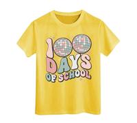 Camiseta de Manga Corta Holgada con Cuello Redondo y Estampado Informal a la Moda para niño y niña Tope Puerta Cuerda (Yellow, 6-7 Years)