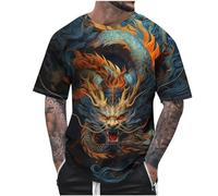 Camiseta de Manga Corta Hombre 2024 3D Estampado dragón Chino Camisa Original Moda Verano Casual T-Shirt Cuello Redondo Fiesta Basic Deportivos Tops tee Cómodo Algodón Talla Grande Suelto