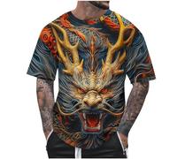 Camiseta de Manga Corta Hombre 2024 3D Estampado dragón Chino Camisa Original Moda Verano Casual T-Shirt Cuello Redondo Fiesta Basic Deportivos Tops tee Cómodo Algodón Talla Grande Suelto