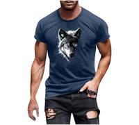 Camiseta de Manga Corta Hombre Lobo Estampado Moda Casual Camisa Verano Cuello Redondo T-Shirt Original Fiesta Basic Algodón Deportivos Jogging Gym Tops Cómodo Suelto tee Talla Grande 2025