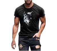 Camiseta de Manga Corta Hombre Lobo Estampado Moda Casual Camisa Verano Cuello Redondo T-Shirt Original Fiesta Basic Algodón Deportivos Jogging Gym Tops Cómodo Suelto tee Talla Grande 2025