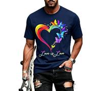 Camiseta de manga corta LGBT para hombre, diseño de corazón gay, arco iris, degradado de color, cuello redondo, camiseta aireada, camiseta de tela suave, camiseta informal para el mes del orgullo
