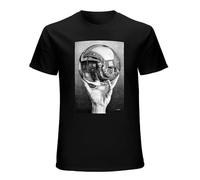 Camiseta de manga corta M.C. Escher para hombre, diseño de esfera reflectante, color negro, 100 % algodón, color negro, Negro, 3XL