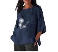 Camiseta de Manga Corta Mujer 2024 Algodón y Lino Camisa Verano Moda Estampado Elegante Blusa Casual Cómodo Suelto Cuello Redondo Tops T-Shirt Original Basic tee Talla Grande Ligero