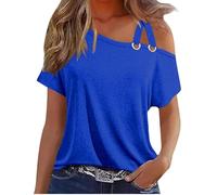 Camiseta de Manga Corta Mujer Moda Color sólido Camisa un Hombro algodón Verano Suelto Túnica Tops Sexy Casual Fiesta T-Shirt Blusa Original Basic tee Camisetas 2024