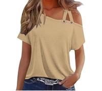 Camiseta de Manga Corta Mujer Moda Color sólido Camisa un Hombro algodón Verano Suelto Túnica Tops Sexy Casual Fiesta T-Shirt Blusa Original Basic tee Camisetas 2024
