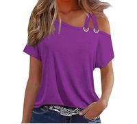Camiseta de Manga Corta Mujer Moda Color sólido Camisa un Hombro algodón Verano Suelto Túnica Tops Sexy Casual Fiesta T-Shirt Blusa Original Basic tee Camisetas 2024