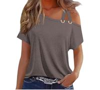 Camiseta de Manga Corta Mujer Moda Color sólido Camisa un Hombro algodón Verano Suelto Túnica Tops Sexy Casual Fiesta T-Shirt Blusa Original Basic tee Camisetas 2024