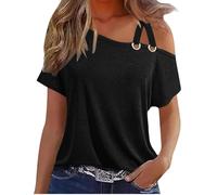 Camiseta de Manga Corta Mujer Moda Color sólido Camisa un Hombro algodón Verano Suelto Túnica Tops Sexy Casual Fiesta T-Shirt Blusa Original Basic tee Camisetas 2024