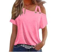 Camiseta de Manga Corta Mujer Moda Color sólido Camisa un Hombro algodón Verano Suelto Túnica Tops Sexy Casual Fiesta T-Shirt Blusa Original Basic tee Camisetas 2024