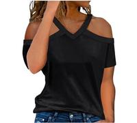 Camiseta de Manga Corta Mujer Moda Color sólido Camisa un Hombro Verano Suelto Cuello en V Sexy Túnica Tops Casual Fiesta T-Shirt Blusa Original Algodón Basic tee Camisetas 2024