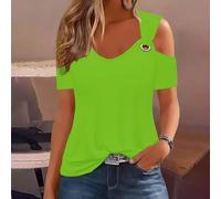 Camiseta de Manga Corta Mujer Moda Color sólido Camisa un Hombro Verano Suelto Cuello en V Túnica Tops Sexy Casual Fiesta T-Shirt Blusa Original Basic tee Camisetas 2024