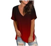 Camiseta de Manga Corta Mujer Moda Estampado Degradado Casual Camisa Blusa Suelto Cuello en V Tumblr Tops Fiesta T-Shirt Largo Verano Algodón Original Basic tee Shirt Cómodo
