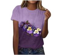 Camiseta de Manga Corta Mujer púrpura Morado Estampado Flores Mes de sensibilización sobre el Alzheimer Suelto Cuello Redondo Casual Tops Fiesta T-Shirt Camisa Verano Basic tee