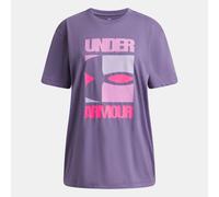 Camiseta de manga corta oversized Under Armour Block Logo para niña Morado Luxe / Rosa Trance YXL (160 - 170 cm)