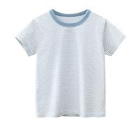 Camiseta de manga corta para bebé y niña, diseño a rayas, cuello redondo, camiseta de manga corta para bebé, azul claro, 3-4 años