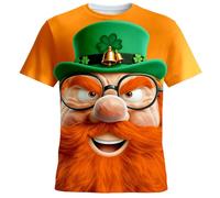 Camiseta de manga corta para el Día de San Patricio, diseño gráfico verde irlandés para las celebraciones de los santos., naranja, M