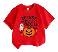 Camiseta de manga corta para Halloween, camiseta informal para niñas, mezcla cómoda de algodón y poliéster, ideal para la escuela, tiempo libre al aire libre, Rojo sandía, 3-4 años