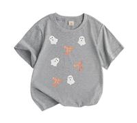 Camiseta de manga corta para Halloween, informal, básica, para niños pequeños y jóvenes, gris, 3-4 años