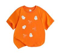 Camiseta de manga corta para Halloween, informal, básica, para niños pequeños y jóvenes, naranja, 3-4 años