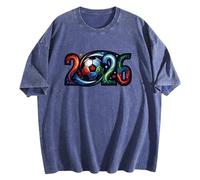 Camiseta de manga corta para hombre 2026, cuello redondo, retro, camiseta gráfica vintage, azul celeste, L