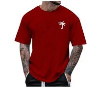 Camiseta de manga corta para hombre, ajuste regular, informal, a la moda, holgada, con estampado de coco 3D, cuello redondo, manga corta, para interiores y exteriores, deportes, vida diaria, rosso, M