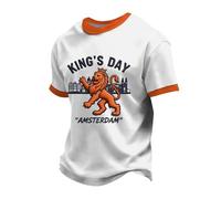 Camiseta de manga corta para hombre, camiseta de verano naranja holandesa con cuello redondo para hombre, cómoda manga corta, para tiempo libre, Blanco, 4XL