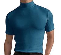 Camiseta de manga corta para hombre con cuello alto, azul, L