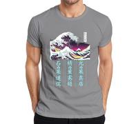 Camiseta de manga corta para hombre con diseño retro de onda grande, gris, L
