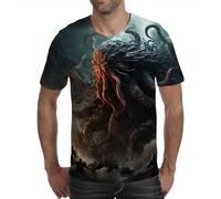 Camiseta de manga corta para hombre con estampado 3D, diseño moderno y cuello redondo, Cthulhu Monster, S