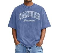 Camiseta de manga corta para hombre con estampado de ciudades tipografía y cuello redondo clásico para todos los días, camiseta básica de algodón para hombre, azul, 3XL