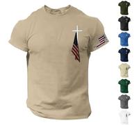 Camiseta de manga corta para hombre, con estampado de cruz de Jesús, estilo casual, ajustada, de verano, color liso, para entrenamiento, gimnasio, ajuste regular, para vacaciones, cuello redondo