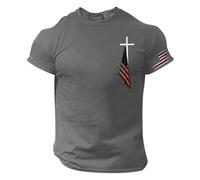 Camiseta de manga corta para hombre, con estampado de cruz de Jesús, estilo casual, ajustada, de verano, color liso, para entrenamiento, gimnasio, ajuste regular, para vacaciones, cuello redondo
