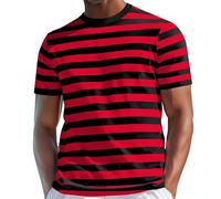 Camiseta de manga corta para hombre con rayas de cuello redondo, camiseta de playa ancha a rayas de algodón, manga corta, camiseta de entrenamiento, cómoda camiseta de manga corta, informal, camisa de