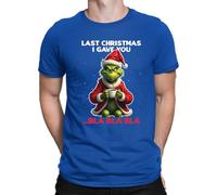 Camiseta de manga corta para hombre con texto "Last Christmas I Gave You Bla Bla Grinch", azul, L