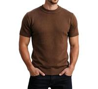 Camiseta de manga corta para hombre, corte ajustado, camiseta clásica de punto con cuello redondo, parte superior ligera y transpirable para el día a día, ocio y como ropa interior, Style#d04 Marrón
