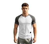 Camiseta de manga corta para hombre, cuello en V, bloque de color, camiseta muscular, casual, verano, gimnasio, entrenamiento, gris oscuro, XL