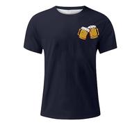Camiseta de manga corta para hombre, de ajuste regular, cuello redondo, transpirable, con estampado divertido de cerveza, para interiores y exteriores, deportes, vida diaria, azul marino, 3XL