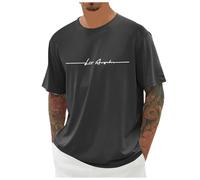Camiseta de manga corta para hombre de gran tamaño, cuello redondo con estampado de ciudad, corte holgado, camiseta deportiva, ropa de calle, calidad básica, gris oscuro, 40