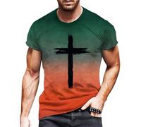Camiseta de manga corta para hombre, degradado de color, camiseta con estampado de Jesús Cruz, camiseta de manga corta, camiseta cristiana, cuello redondo, camiseta ajustada, camiseta de verano
