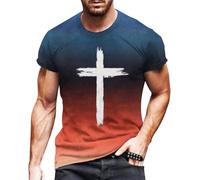 Camiseta de manga corta para hombre, degradado de color, camiseta con estampado de Jesús Cruz, camiseta de manga corta, camiseta cristiana, cuello redondo, camiseta ajustada, camiseta de verano