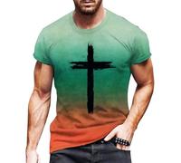 Camiseta de manga corta para hombre, degradado de color, camiseta con estampado de Jesús Cruz, camiseta de manga corta, camiseta cristiana, cuello redondo, camiseta ajustada, camiseta de verano