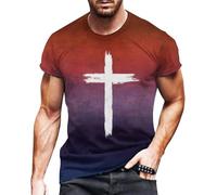 Camiseta de manga corta para hombre, degradado de color, camiseta con estampado de Jesús Cruz, camiseta de manga corta, camiseta cristiana, cuello redondo, camiseta ajustada, camiseta de verano