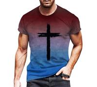 Camiseta de manga corta para hombre, degradado de color, camiseta con estampado de Jesús Cruz, camiseta de manga corta, camiseta cristiana, cuello redondo, camiseta ajustada, camiseta de verano